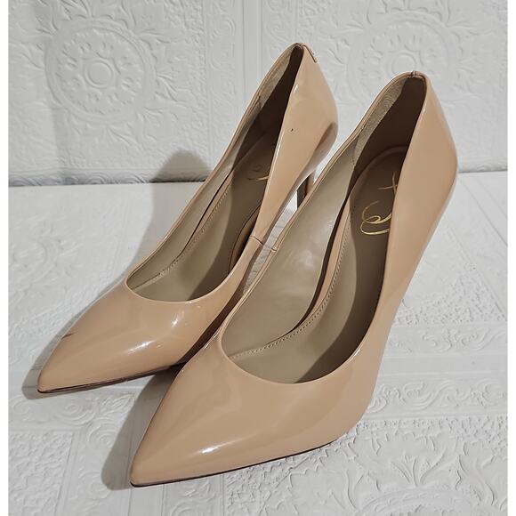Sam Edelman Hazel Pointed Toe Pump Womens 9 Beige Patent Leather Heels - Picture 2 of 16